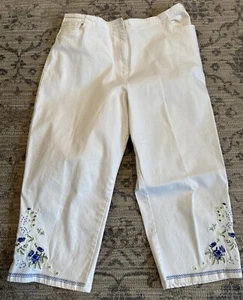 Denim & Co. Womens Denim Jeans White Size XL Embroidered Floral - Picture 1 of 7