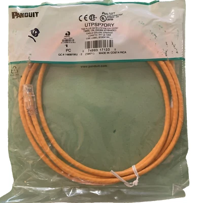 PANDUIT UTPSP7ORY PAN-NET TX6 RJ45 CAT6 PATCH CORD, ORANGE, 7ft - Image 1 of 3