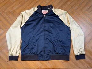 Vintage LEVI STRAUSS & CO Womens Bomber Jacket Size L Ivory Navy Full Zipper - Picture 1 of 5