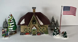 Lot Of Dept 56 Heritage-APPLE VALLEY SCHOOL, FLAG POLE, HOLLY and the IVY +1More - Picture 1 of 11