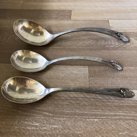 Frank Smith Woodlily Midcentury Modern Sterling Silver 3 Types Serving Spoons Cover