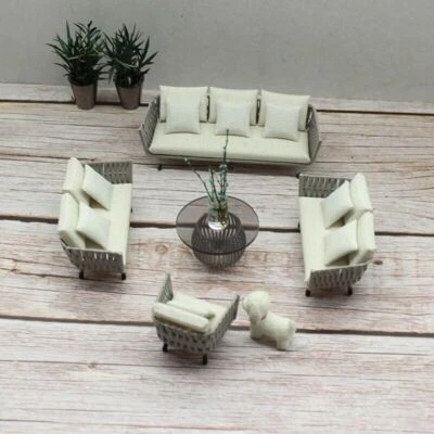 1:15 Scale Dollhouse Miniature Living Room Furniture Vine Chair Sofa Table Set - Image 1 of 4