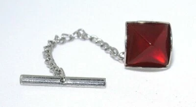 10mm Square Carnelian Agate Pyramid Cabochon Silver Color Solid Bezel Tie Tack - Image 1 of 2