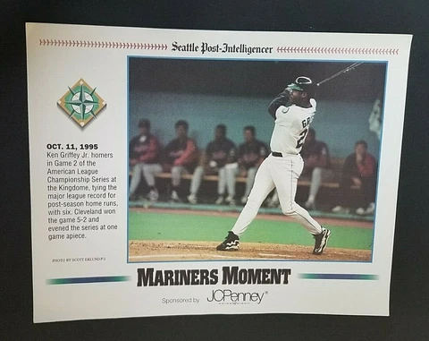 1995 MARINER MOMENT Ken Griffey Jr Oct 11,1995 Poster SEATTLE POST INTELLIGENCER Cover
