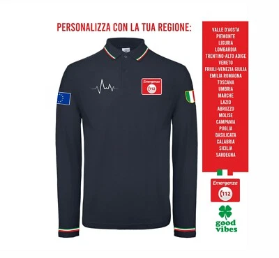 POLO manica lunga Tricolore EMERGENZA 112 italiana con PERSONALIZZAZIONE REGIONE - Immagine 1 di 2