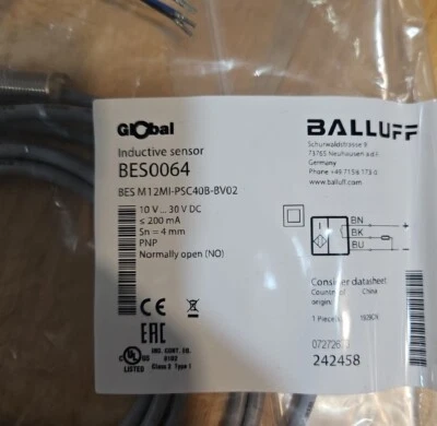 WOW ** Balluff BES0064 Inductive Sensor BES M12MI-PSC40B-BV02 New Free Shipping  - Image 1 of 2