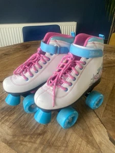 Roller Boots SFR White Blue Wheels Girls Size 1- (VGC) - Picture 1 of 10