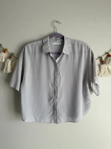 Grana 100% Seide grau kastig Button Down Top zeitlos bescheiden minimalistisch Basics S - Bild 1 von 9