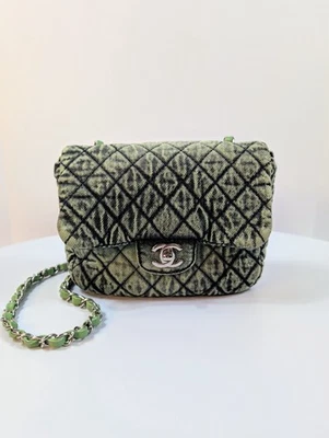 Chanel Mint Green Acid-Washed Denim Mini Flap Bag - Image 1 of 4