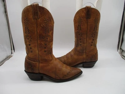 BOULET Cognac Brown Leather Pointed Toe Embroidered Western Boots Women's 8 C - Image 1 of 4