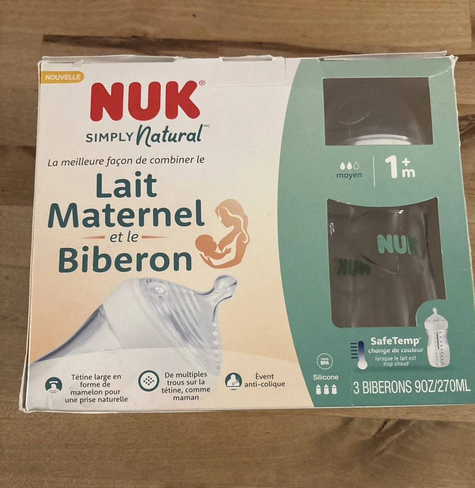 NUK Simply Natural Baby Bottle with SafeTemp 9 oz 3 Pack Clear