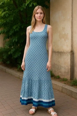 Lands' End Cotton Modal Square Neck Tiered Ruffle Maxi Dress Ditzy Floral M 8/10 - Image 1 of 4