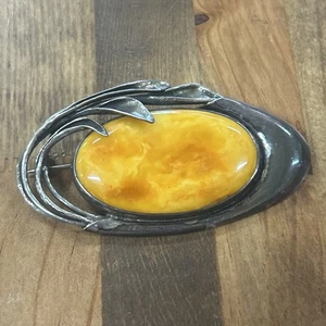 Sterling Silber natürliche Butterscotch Bernstein Brosche - Bild 1 von 4