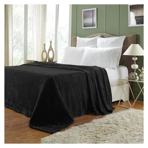 Quality All-Season, Plush, Silky Soft, Fleece Blankets and Throws, Black, King - Picture 1 of 5