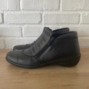 Spring Step Briony Black Leather Women's Zip Flat Ankle Boots Sz 42 - Picture 1 of 9