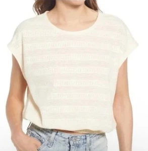 Madewell Pointelle Strick ärmelloses Crop Top Gr. L Pergament elfenbein Gummibund - Bild 1 von 9