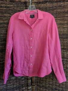 J.Crew Baird Mcnutt 100% Irish Linen Shirt Women's 6 Hot Pink Button Up Slim Fit - Picture 1 of 8