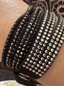 Swarovski Slake Duo Bracelet Chocker Suede Crystals Black Grey Gray White/Clear - Picture 1 of 7