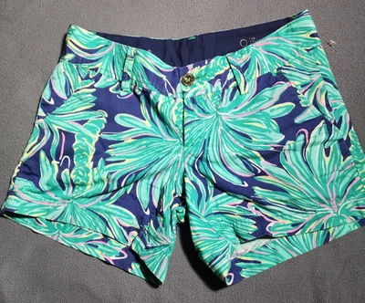 Pantalones Cortos Lilly Pulitzer Mujer Talla 0 Azul Verde Callahan Cortos Naturaleza Botón Cremallera Foto 1 de 4
