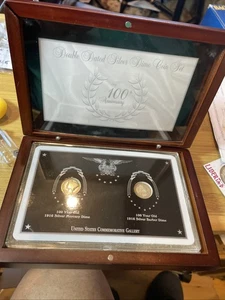 Double Silver 100 Year Dime Coin Set In Wooden Display Case a Mercury/ Barber - Picture 1 of 8