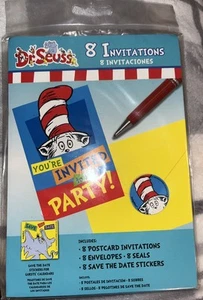 Sealed DR SEUSS Postcard Invitations Envelopes, Seals, Stickers Birthday Party - Picture 1 of 2