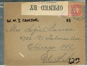Suecia #83 Abierto por Censor, Bonita portada a EE. UU., Primera Guerra Mundial - Imagen 1 de 1
