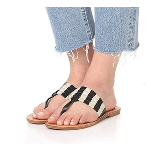 SOLUDOS Women's Multi Cotton Band Black White Thong Sandal Flat Coastal 11 - Imagen 1 de 5
