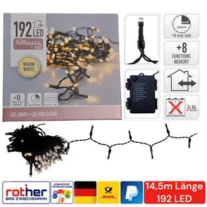 Lichterkette für Aussen & Innen,192 LED, batteriebetrieben, Länge 14,5m, schwarz - Bild 1 von 5