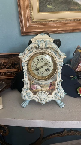 RARE ANTIQUE FRENCH PORCELAIN SPAULDING SHELF CLOCK Cover