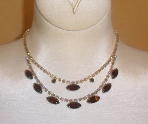 Collar de noche vintage en pedrería topacio en forma de marqués y aurora boreal - Imagen 1 de 5