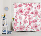 Watercolor Plant Pink Butterfly Wildfower Shower Curtain Set for Bathroom Decor
