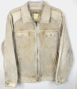 BKE Buckle Corduroy Trucker Jacket Men's Medium Beige Fringe Cotton Y2K - Picture 1 of 8