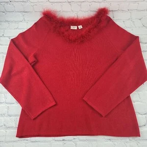 Cato Size 18/20 Boa Trimmed Sweater Top Red - Picture 1 of 9