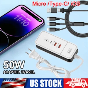 Multifunction Power Strip 50W USB Type C Charger Fast Charging 4 Ports Desktop - Picture 1 of 18
