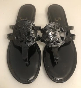 Circus by Sam Edelman Womens 9 1/2 Patent Black Medallion Canyon Flat Sandal - Picture 1 of 8