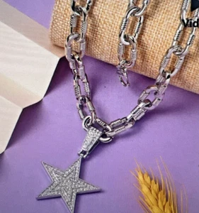 White Austrian Crystal Star Pendant Necklace 20-22 Inches in Silvertone - Picture 1 of 10