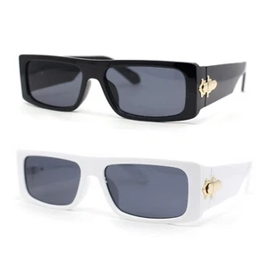 Mod Retro Narrow Rectangle Flat Top Plastic Buckle Jewel Hinge Sunglasses - Picture 1 of 9