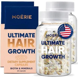 Moerie Hair Growth Supplement 2 Pack Biotin Q10 Thicker Fuller Hair Vitamins - Picture 1 of 6