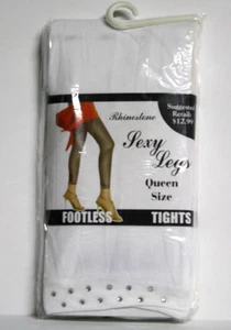 Eros Womens White Tights Rhinestone Trimmed Footless Medium *Mislabeled Queen* - Picture 1 of 4
