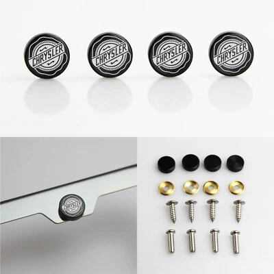 Laser Etched 4pcs Chrysler Car License Frame Bolts Fastener Screws Cap Black - Image 1 of 4
