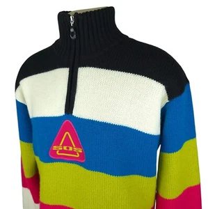 SOS Herren Pullover Pulli mehrfarbig Wollmischung Strick gestreift 1/4 Zip Größe XL - Bild 1 von 15