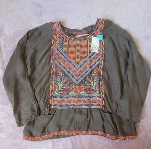 Johnny Was Biya Damen braun Blissah bestickt Cupra Bluse Größe Medium - Bild 1 von 7