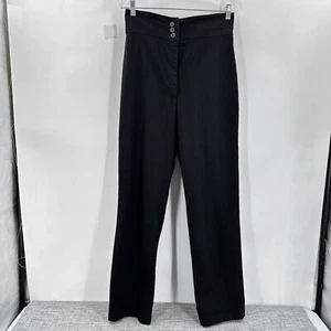 Pantalone Cynthia Ashby donna medio nero lino cotone vita alta gamba dritta - Foto 1 di 14