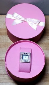 Vintage MARY KAY Pink Wrist Watch Wide Band Snap Closure Pink & White Crystals - Picture 1 of 3