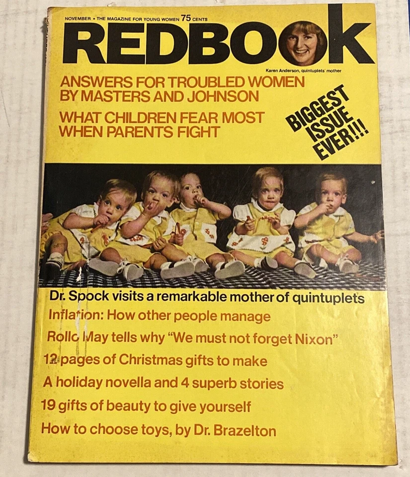 Redbook Magazine November 1974 Dr Spock Anderson Quintuplets Ads Toys Inflation - Image 1 of 1