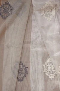 Ivory beige tulle net fabric sparkling ivory/brown embroidery 75x110cm(29x43") - Picture 1 of 10
