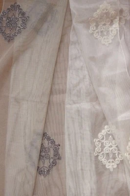 Ivory beige tulle net fabric sparkling ivory/brown embroidery 75x110cm(29x43") - Image 1 of 4