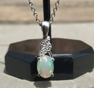 925 Sterling Silver Natural Ethiopian Opal October Birthstone Wedding Pendant - Picture 1 of 10