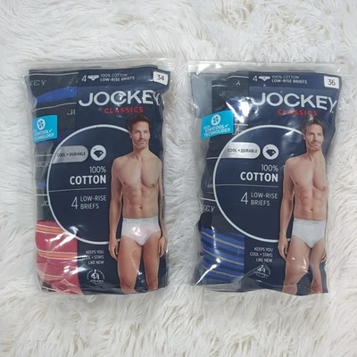Men's Jockey 4-pack Classic Low-Rise Briefs Multicolor Strip 34 Blue Grey 36 - Image 1 of 2