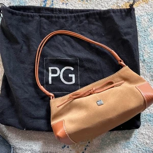 VTG PG Suede Leather Shoulder Bag Tan Brown Bow Accent Y2K Small Purse Designer - Picture 1 of 12